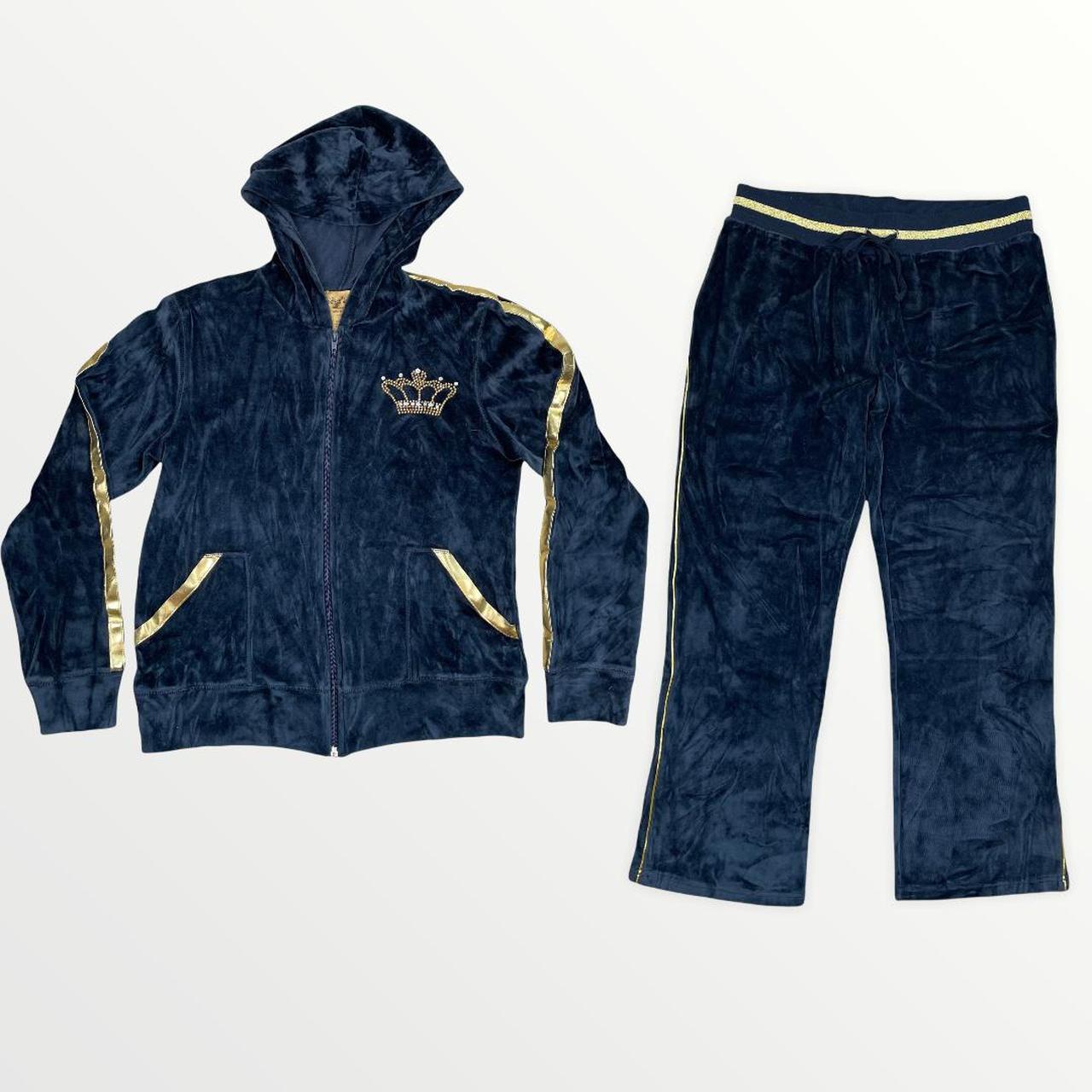 Super cute matching velour set in navy blue with... Depop