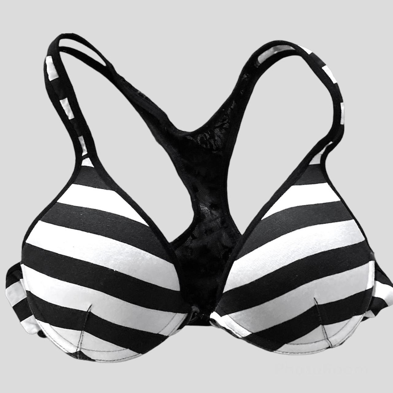 Black And White Striped Bra With Black Lace Depop