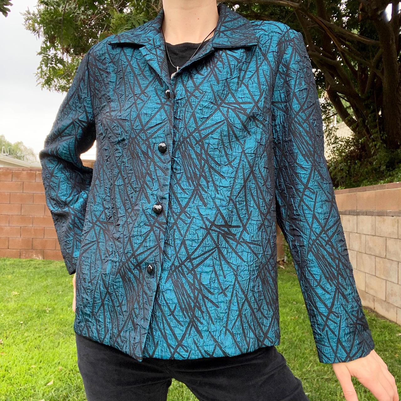 vintage blue silk jacket with floral beading,...