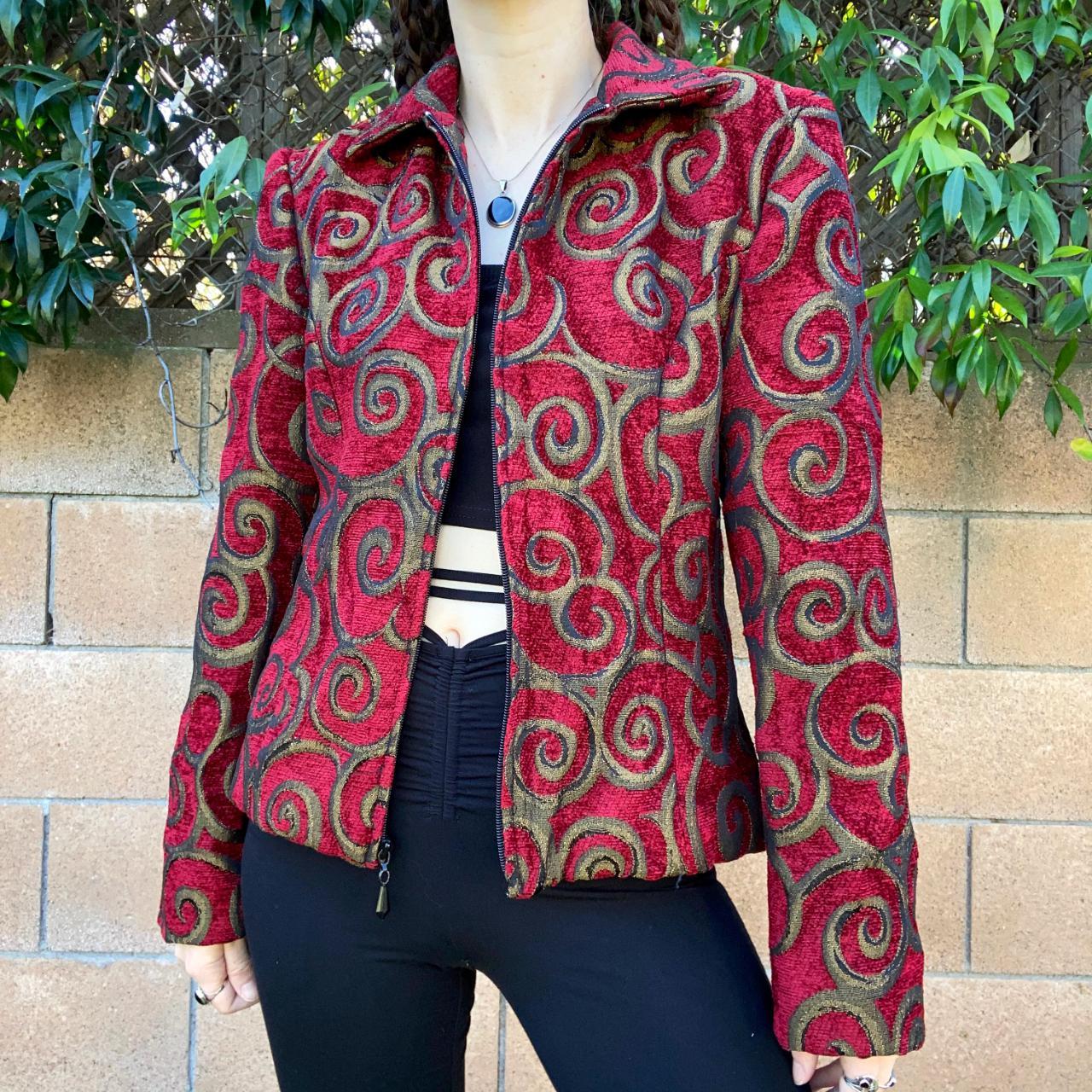 Women's Red and Gold Jacket Depop