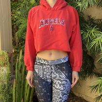 Angels Baseball Distressed Bleached Cropped Hoodie Mens Small