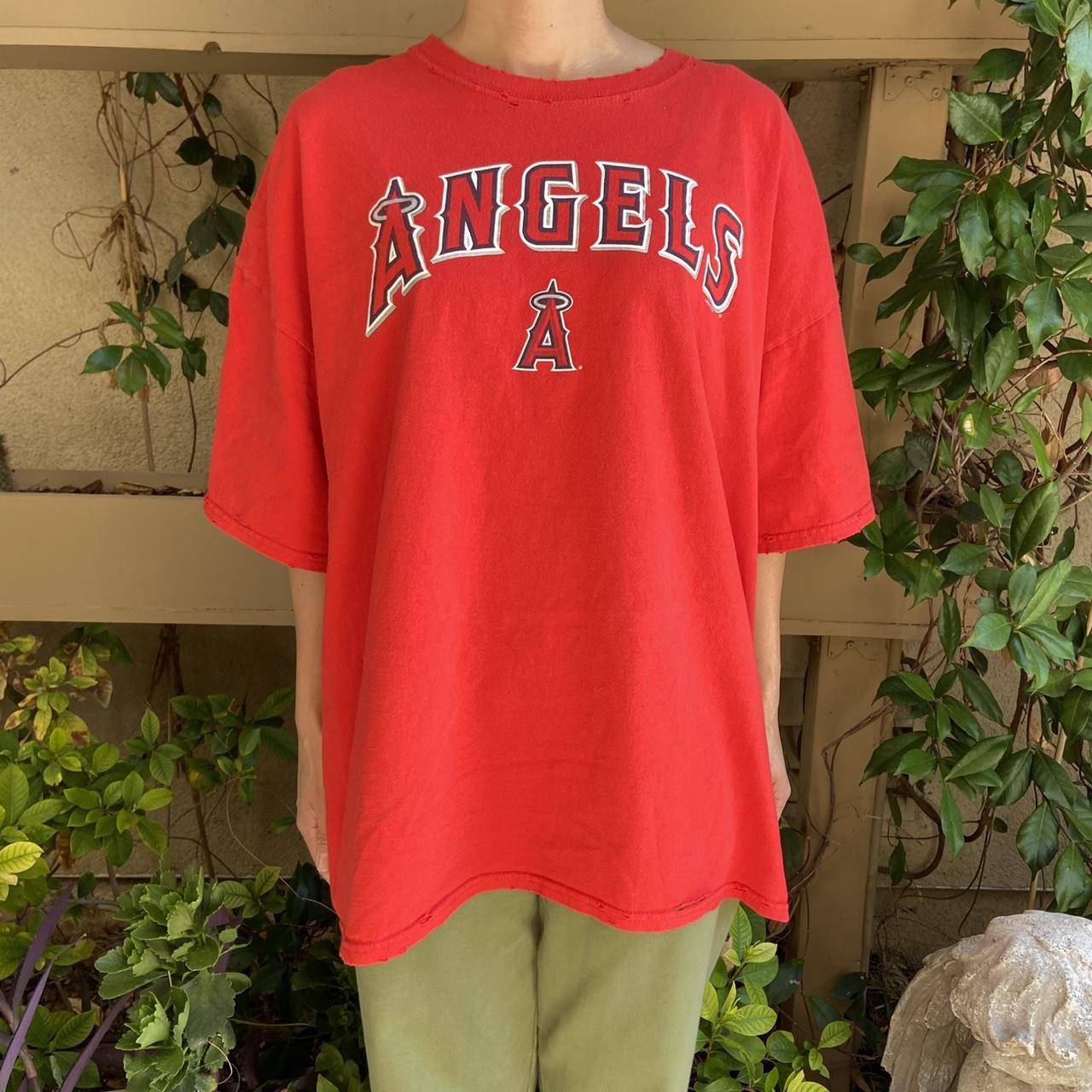 Angels MLB Destroyed Tee ✨ Los Angeles Angels Red - Depop