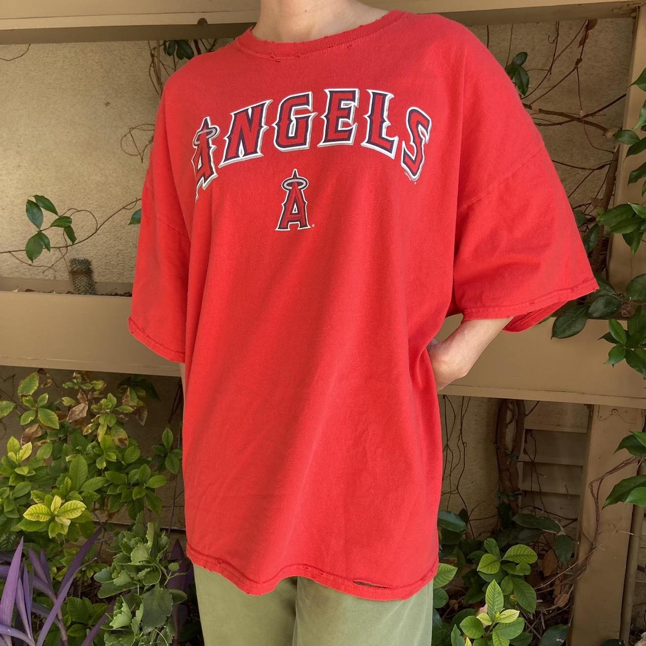 Angels MLB Destroyed Cropped Tee Angels Baseball - Depop