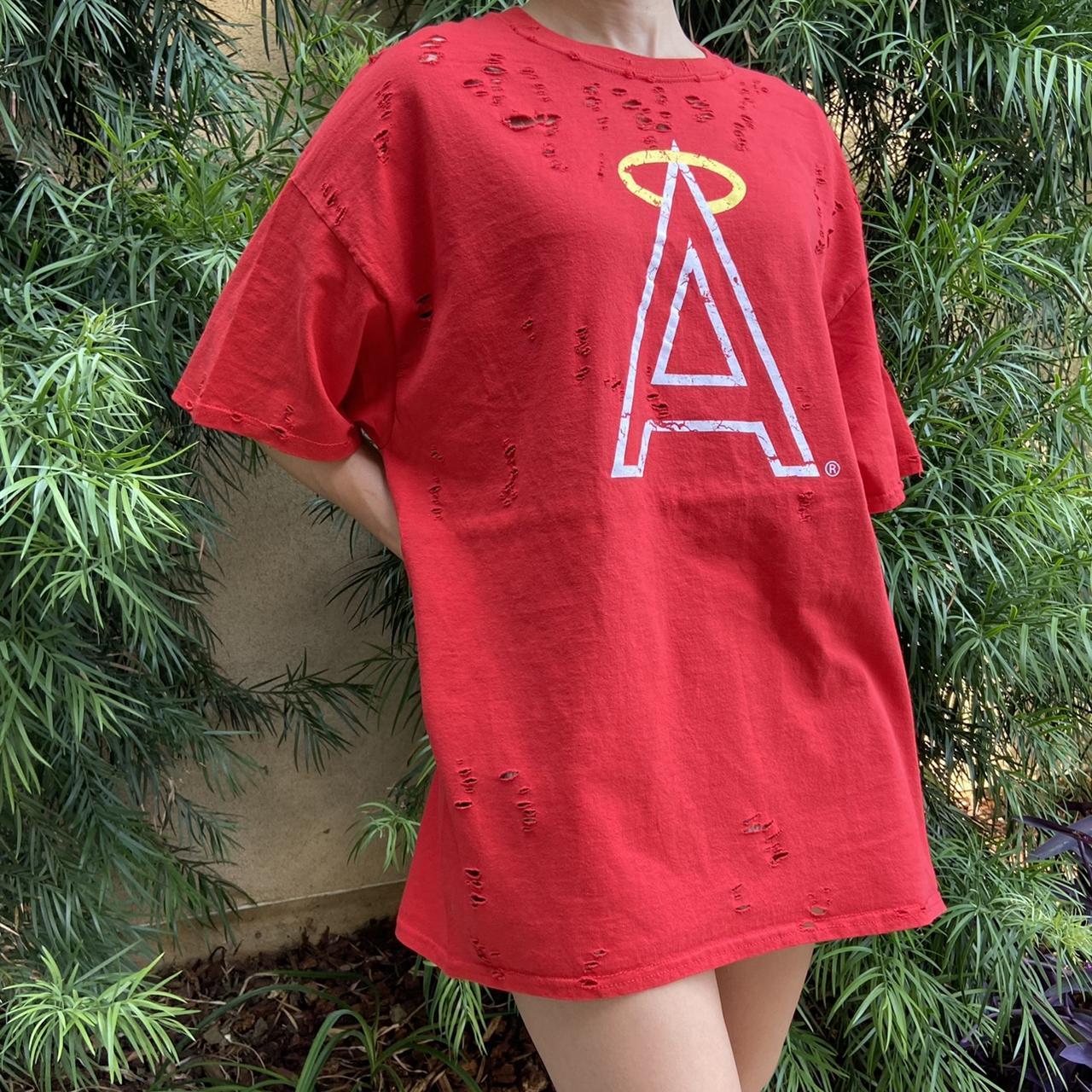 Angels MLB Destroyed Tee ✨ Los Angeles Angels Red - Depop