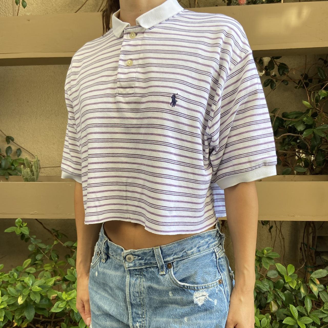 Polo Ralph Lauren Women's White and Navy Crop-top