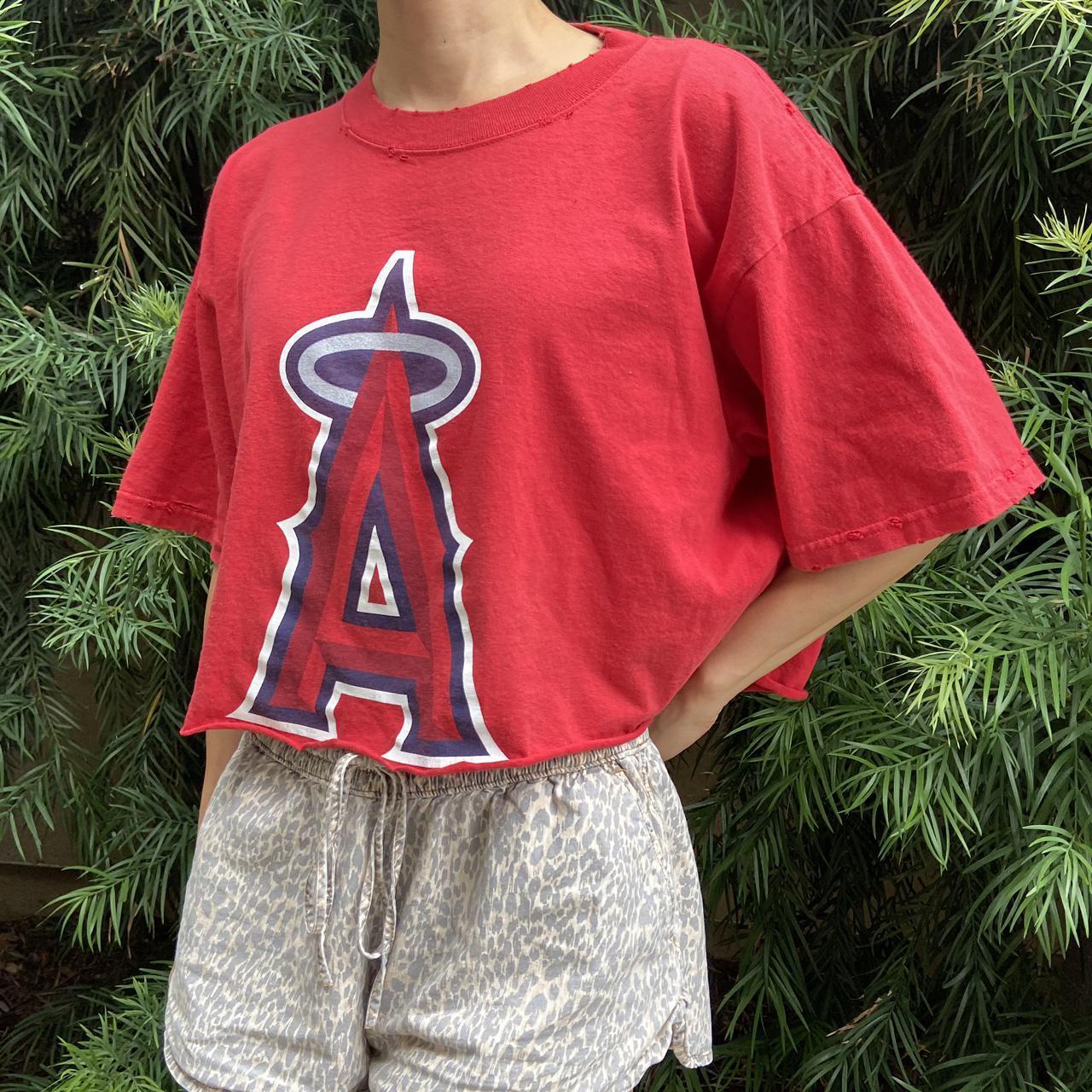 Angels MLB Destroyed Cropped Tee Angels Baseball - Depop