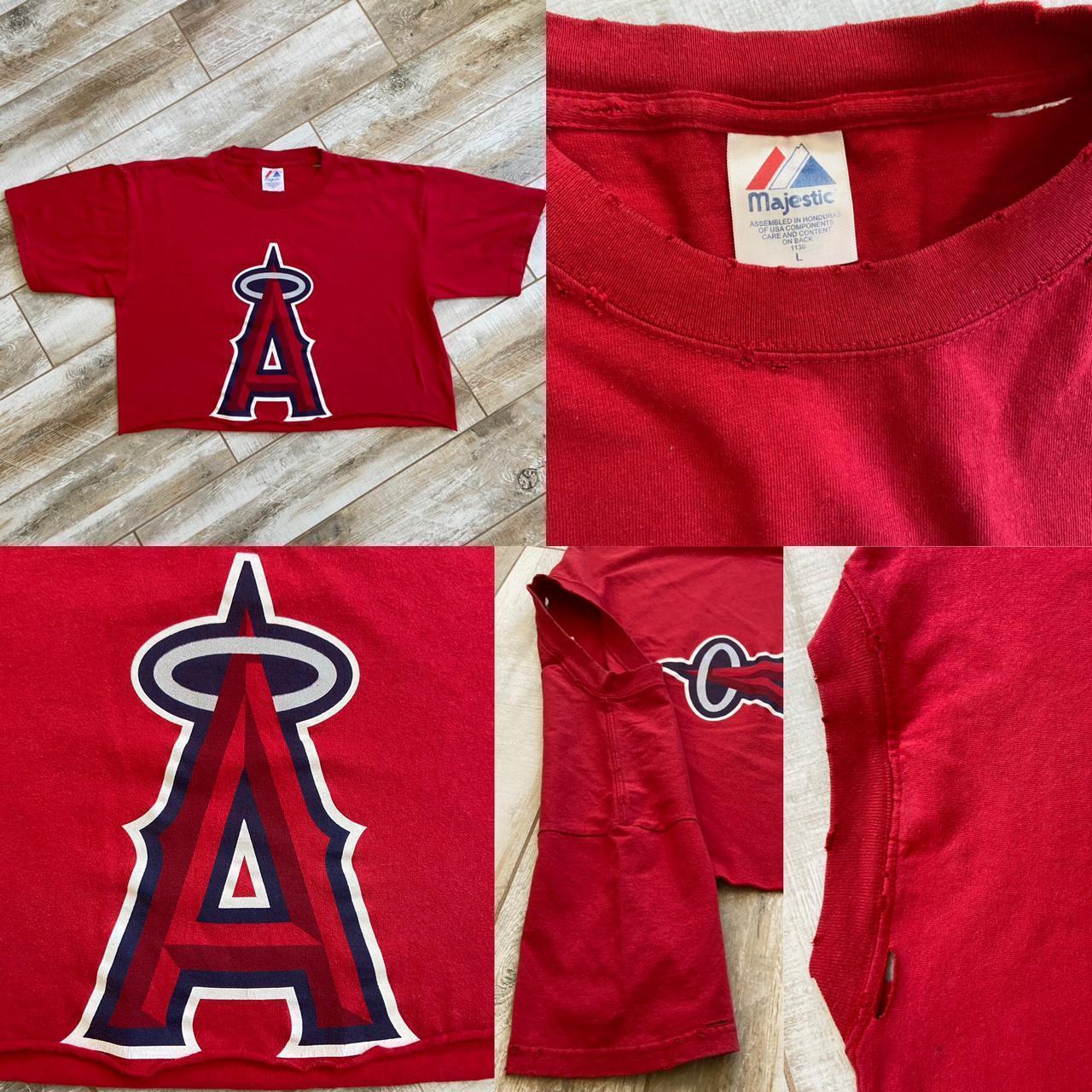 Angels MLB Destroyed Cropped Tee Angels Baseball - Depop