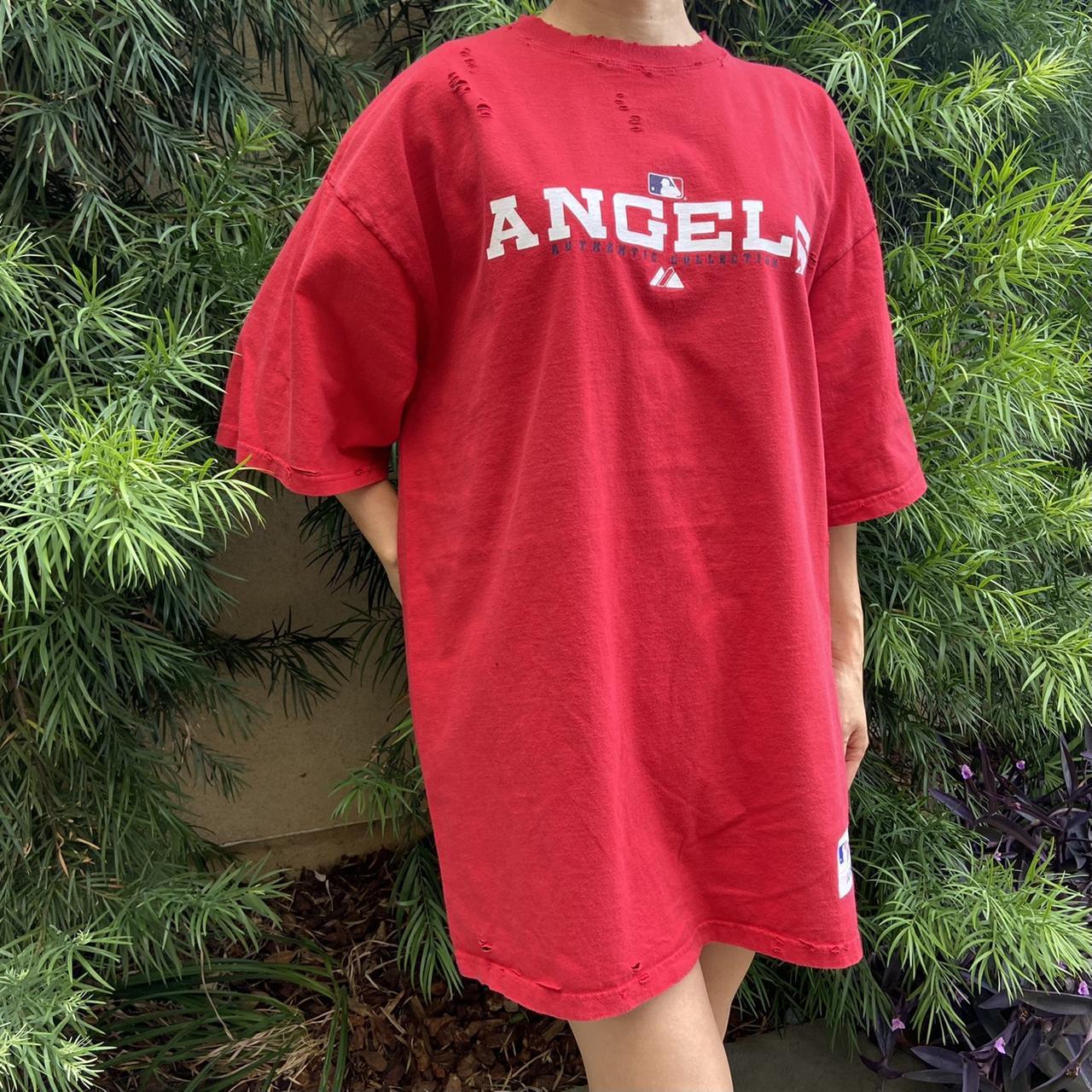 Angels MLB Destroyed Tee ✨ Los Angeles Angels Red - Depop