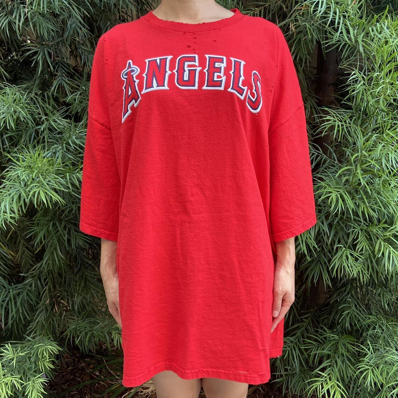 Angels MLB Destroyed Tee ✨ Los Angeles Angels Red - Depop