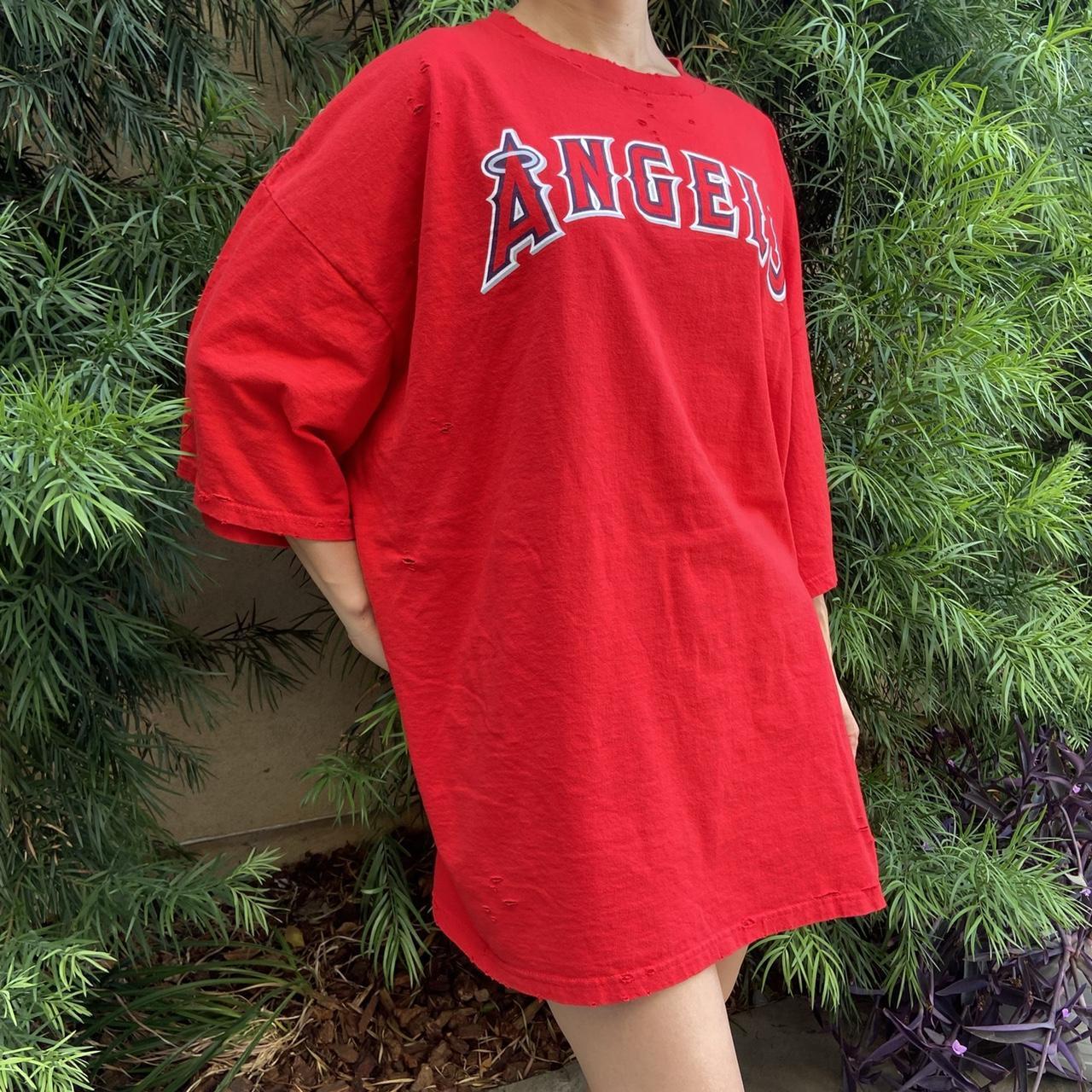 Angels MLB Destroyed Tee ✨ Los Angeles Angels Red - Depop