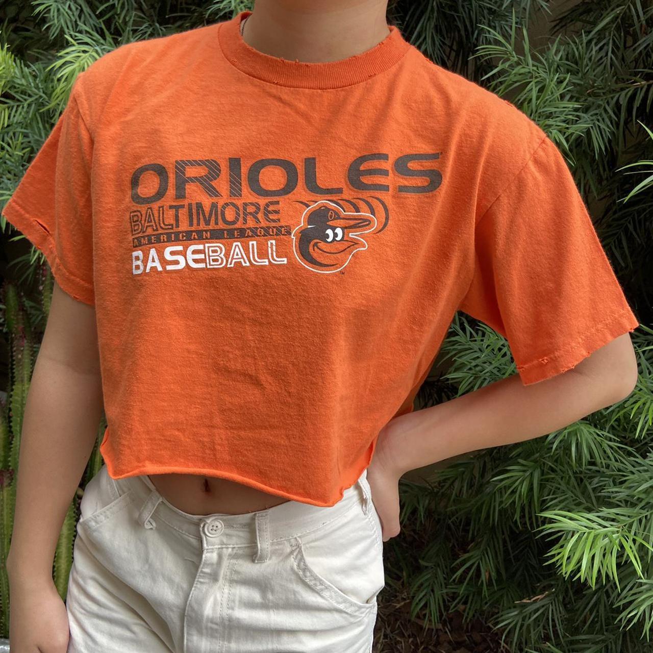 Orioles crop top vintage. Size Large but cut so fits - Depop