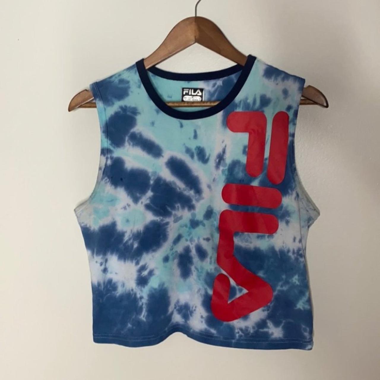 Fila custom tie dye tank with red logo size... - Depop