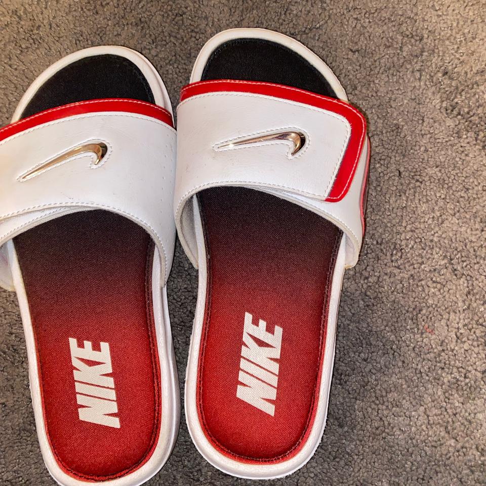 Red and white nike slides on sale