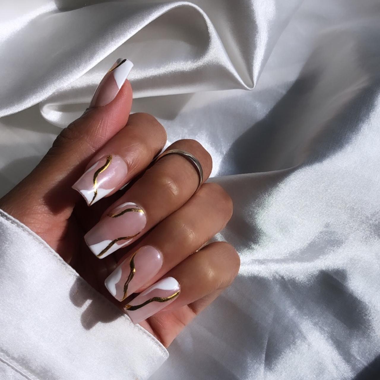 Glossy Black Louis Vuitton Inspired Press on Nails - - Depop