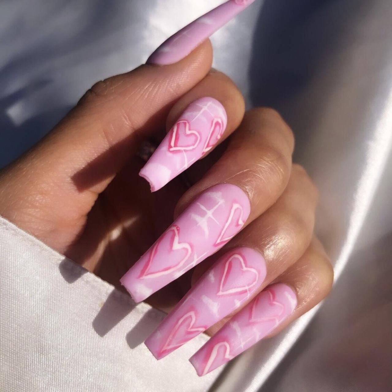 LUXURY PINK LV Press on nails Size Small 10 nails - Depop
