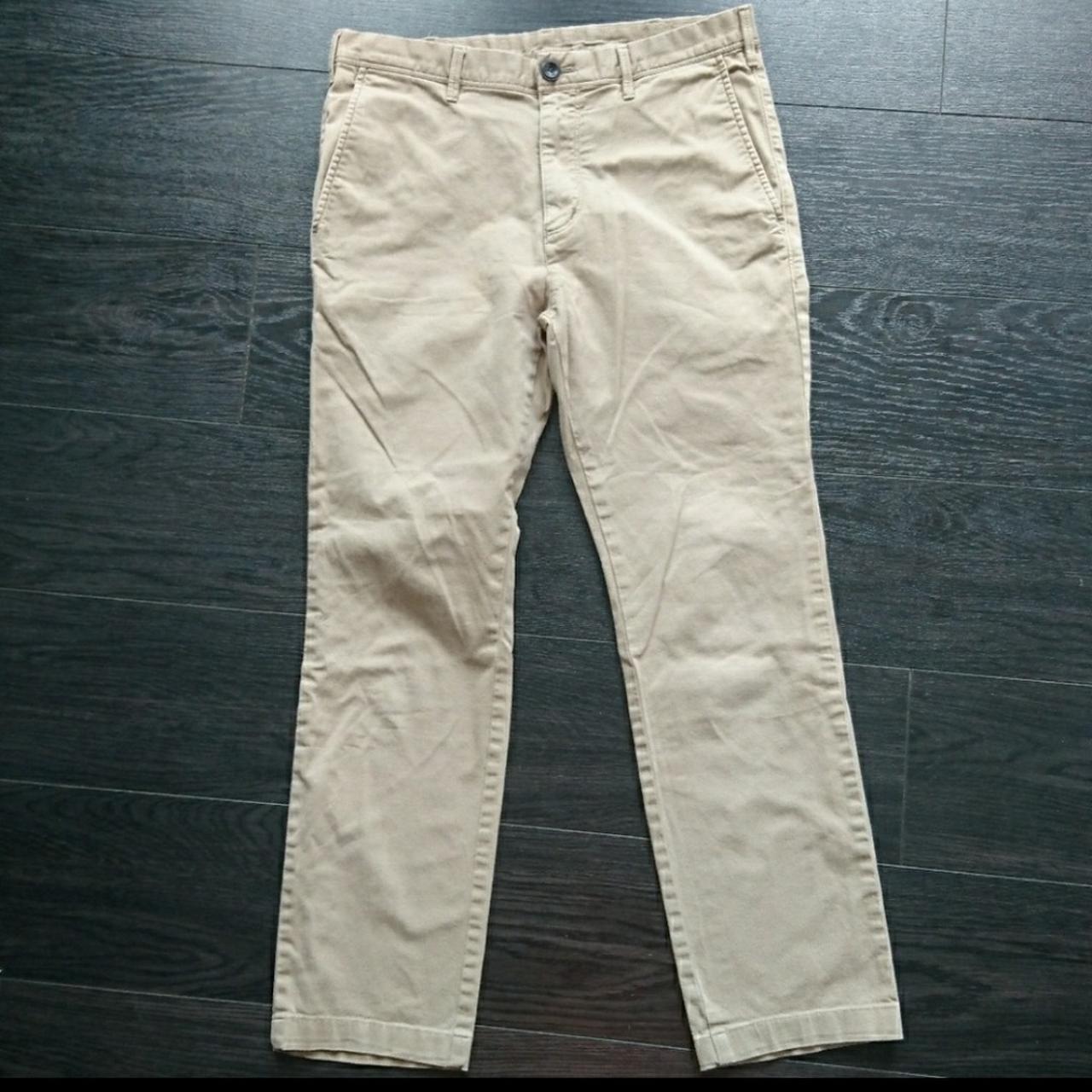 Vintage khaki slim-cut chino pants. Marked size... - Depop