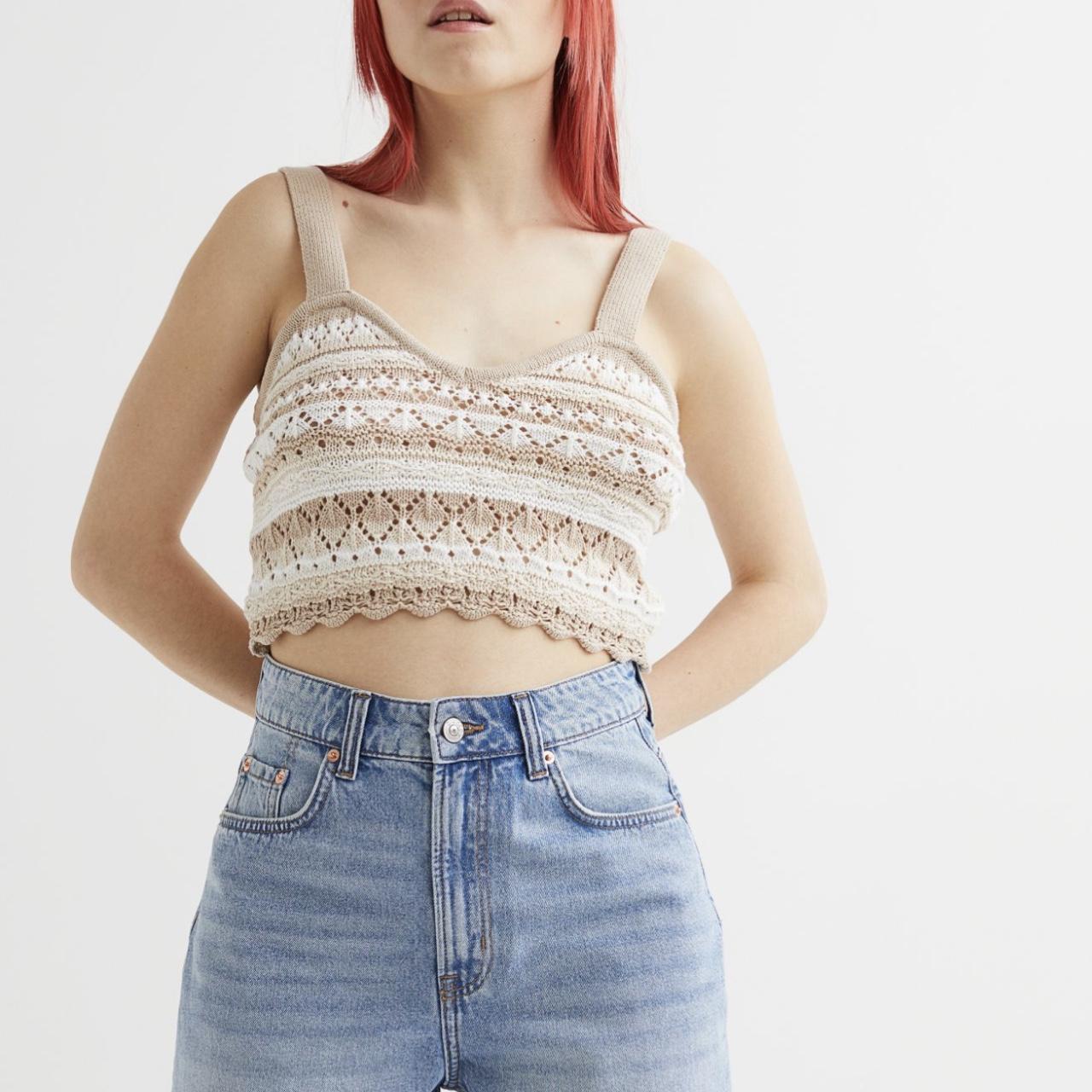 H M Crochet Crop Top Very cute tan/beige crochet Depop