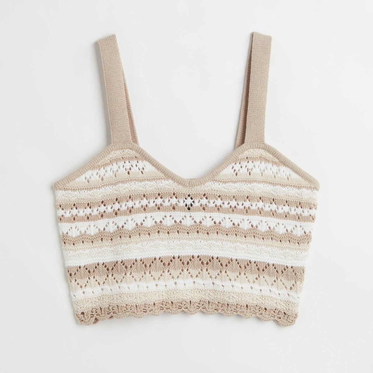 H M Crochet Crop Top Very cute tan/beige crochet Depop