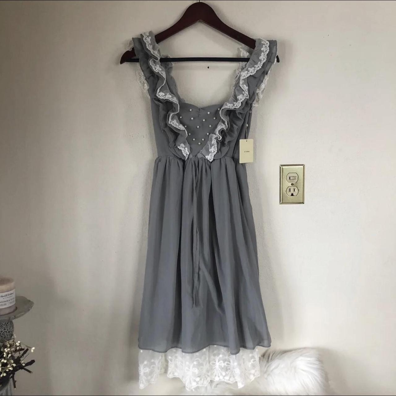 NWT A’reve Victorian Grey White Lace Dress Size S... - Depop