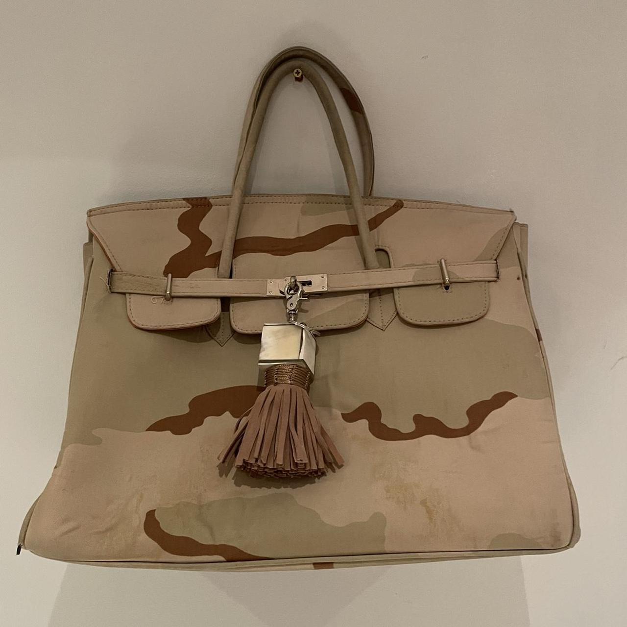 Canvas Camo birkin style bag with keyring. Needs a... Depop