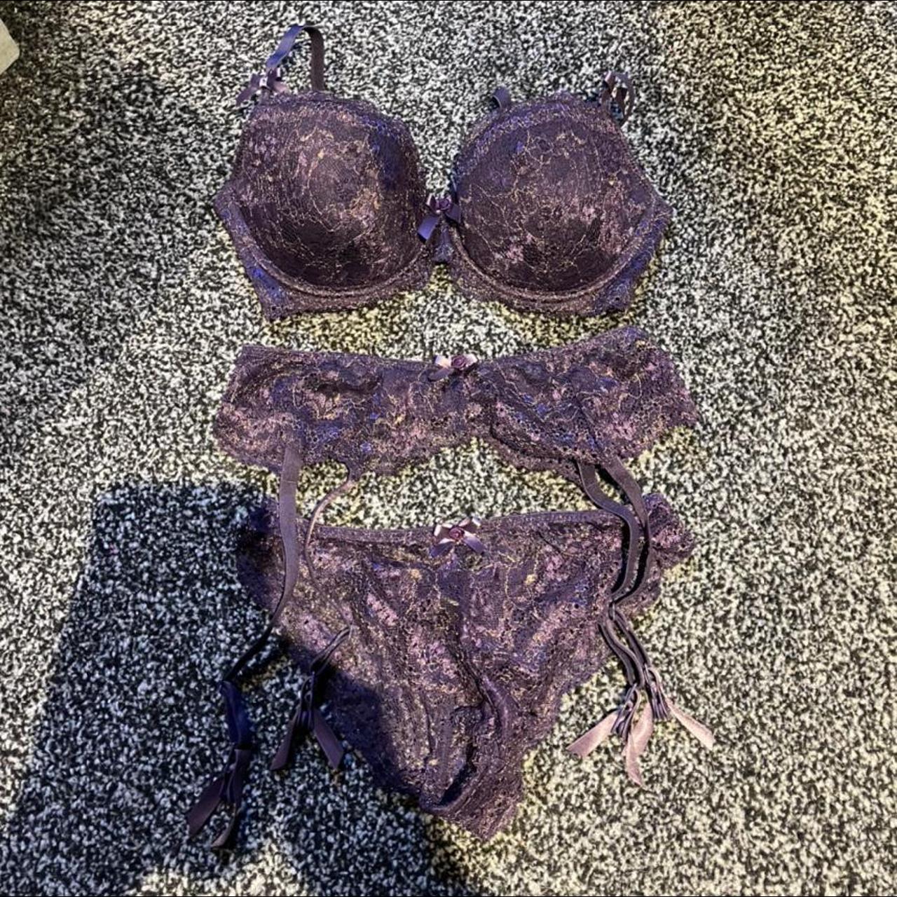 Boux Avenue Sparkly Purple Bra, Panty And Suspender... - Depop