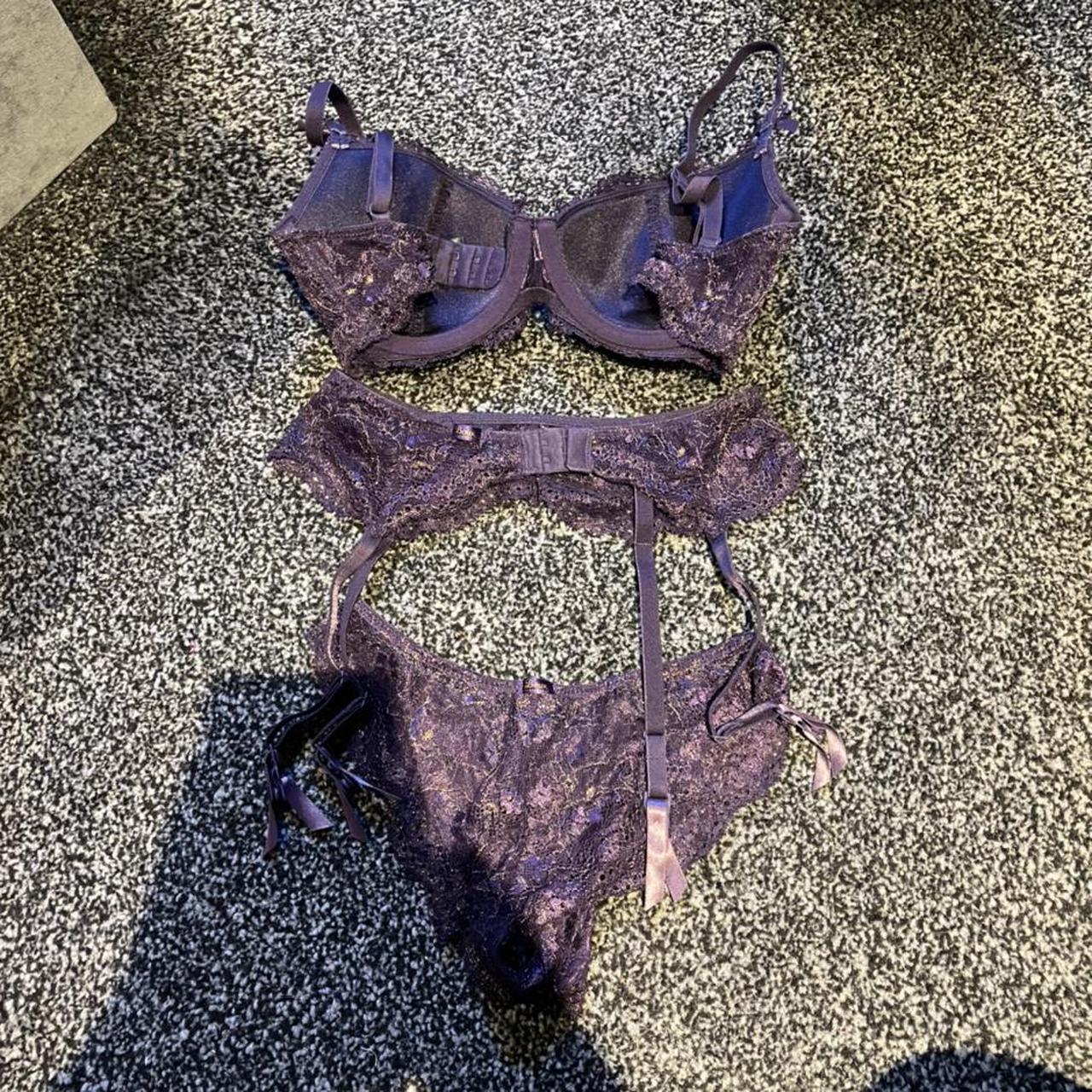 Boux Avenue Sparkly Purple Bra, Panty And Suspender... - Depop