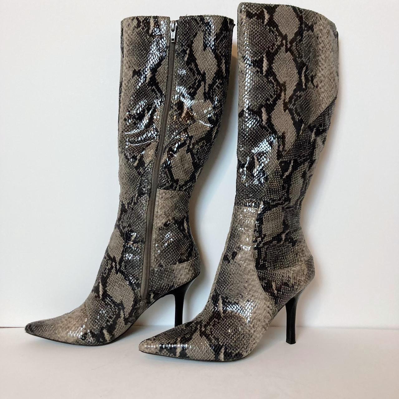 90s KNEE HIGH SNAKESKIN BOOTS by Nine West – size... - Depop