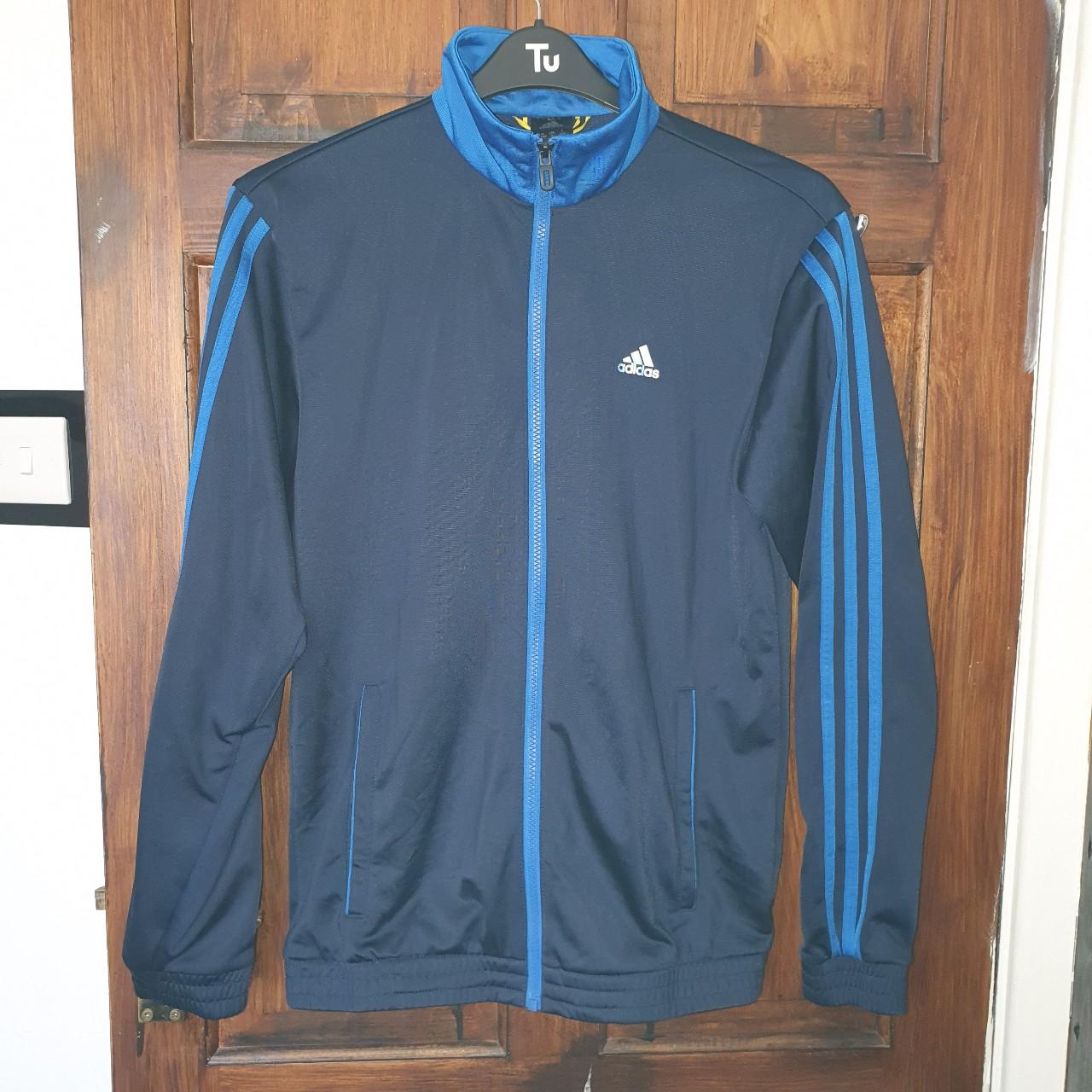 Adidas dark and light blue tracksuit set Size 36/38... - Depop