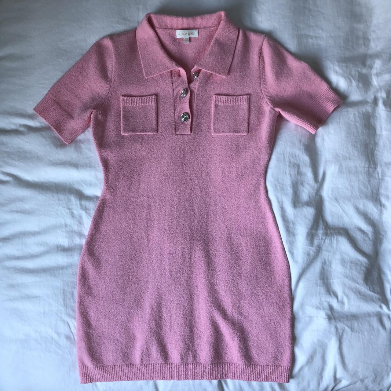 Ronny Kobo Pink Dress with Jewel Button Large but is... - Depop