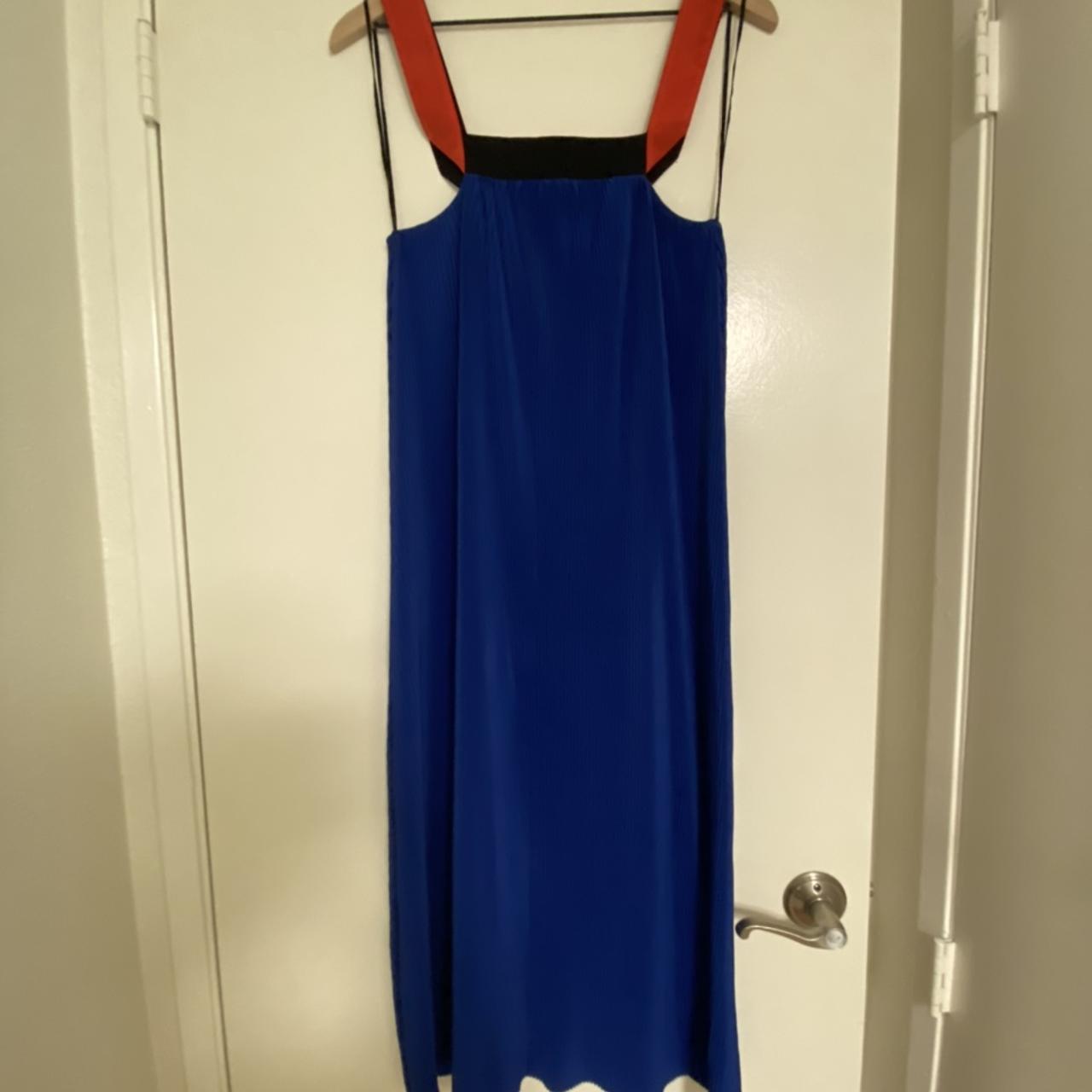 Zara maxi blue pleaded dress. Size S. Good condition. - Depop