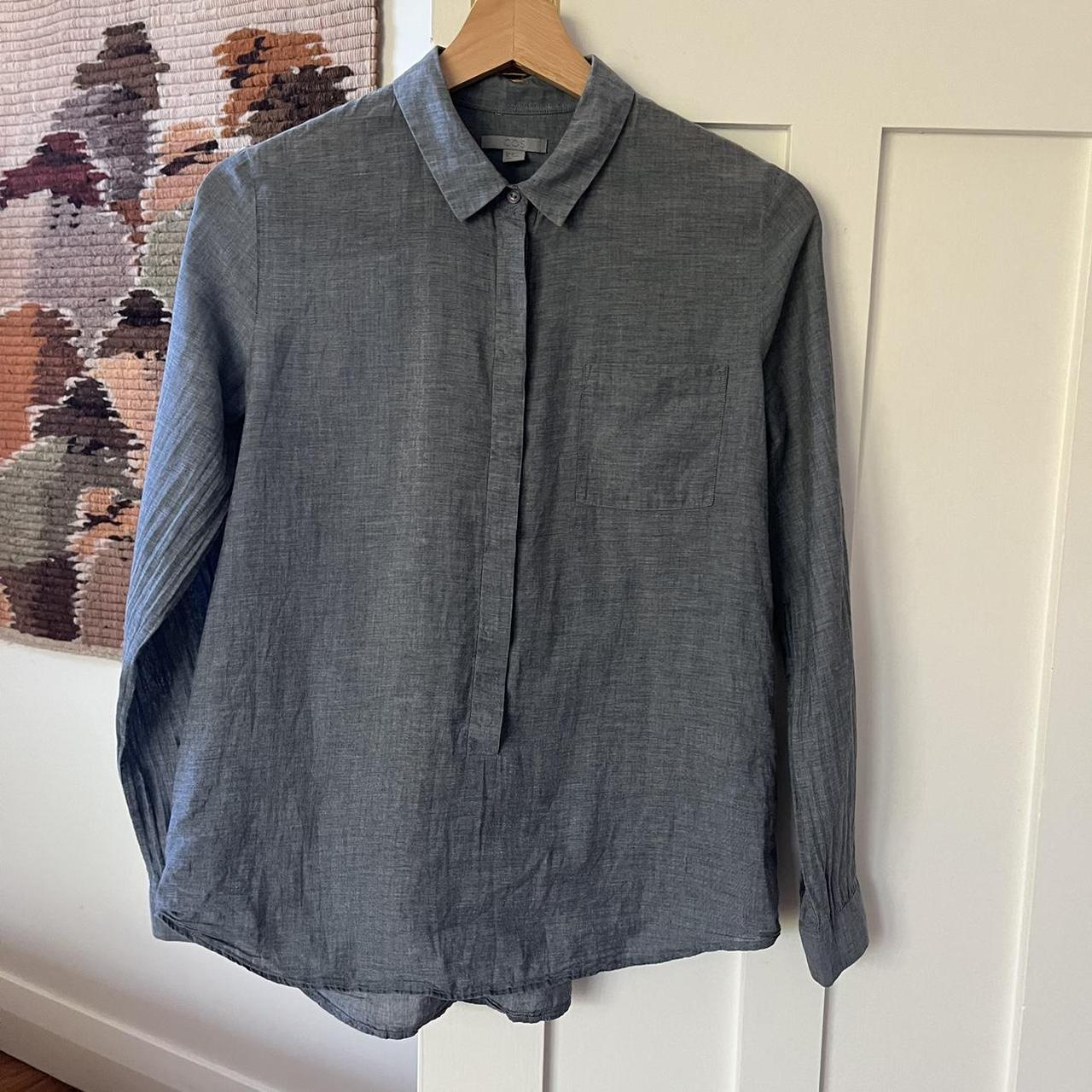 Grey/blue COS button down shirt (buttons down to... - Depop