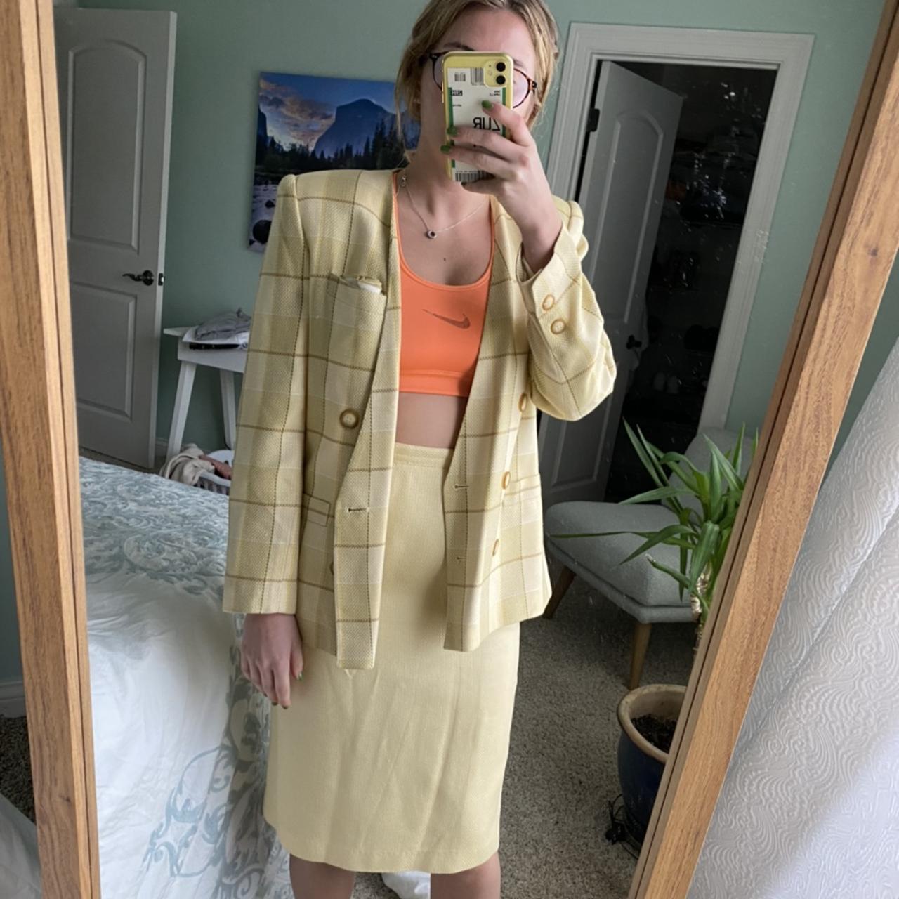 Vintage #1970s yellow plaid suit with matching... - Depop