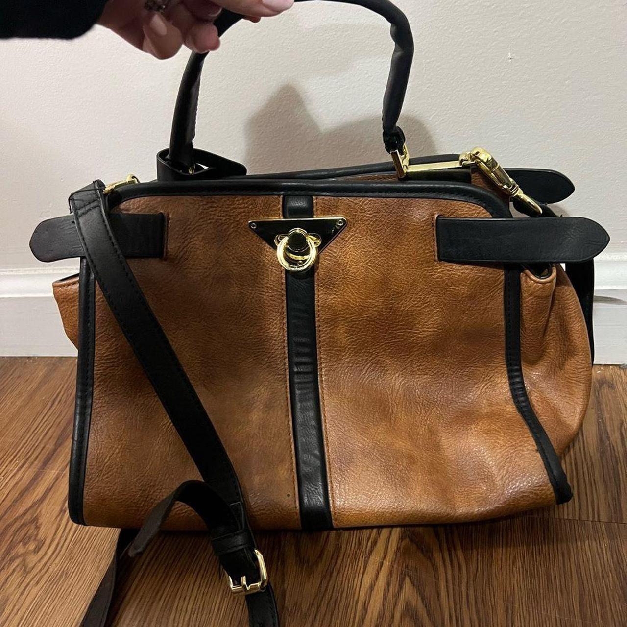 brown faux leather steve madden weekender bag, super - Depop