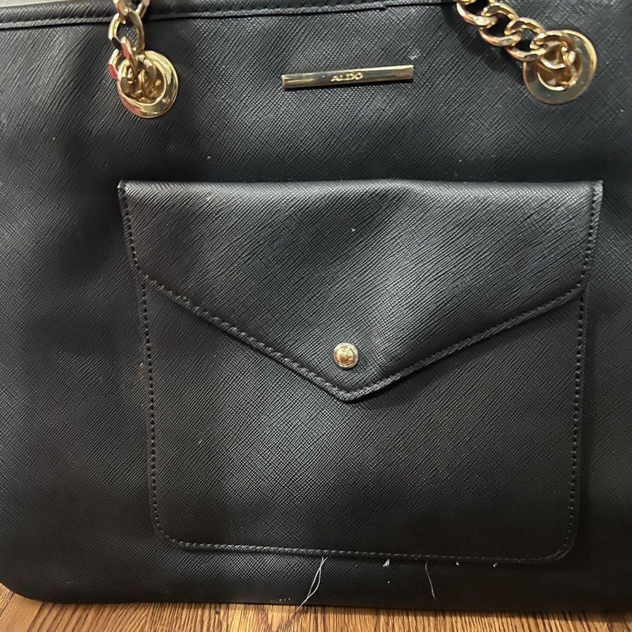 ALDO Black Faux Leather Gold Chain Tote... - Depop