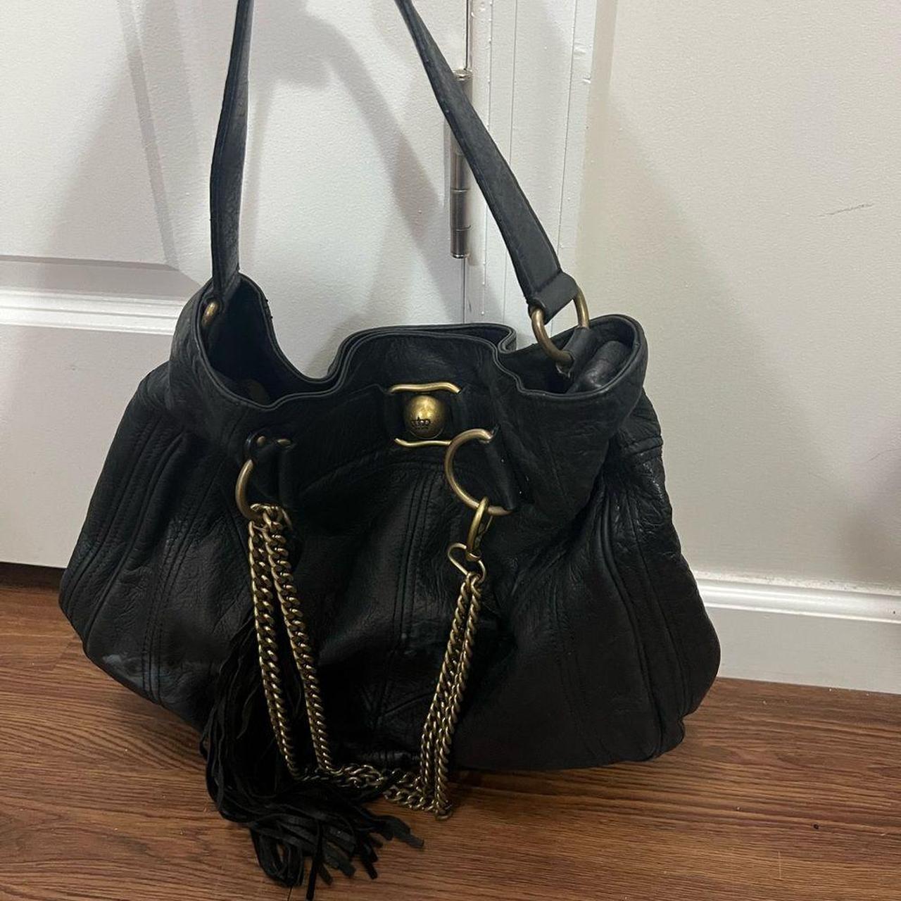 Juicy Couture Black Leather Chain Tassel Handbag... - Depop