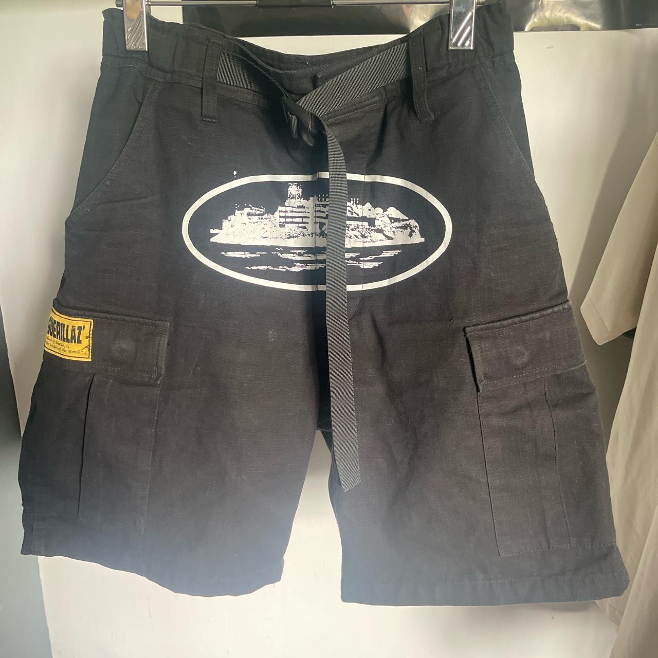 Corteiz cargo shorts black size xs 8/10 condition - Depop