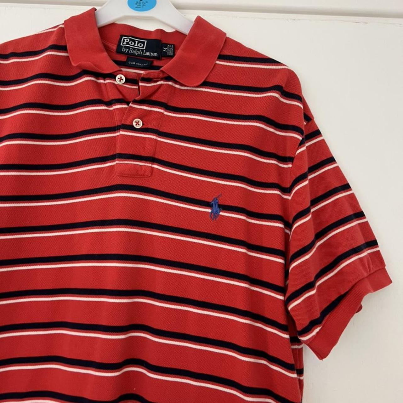 Vintage Ralph Lauren polo shirt - red striped - Depop