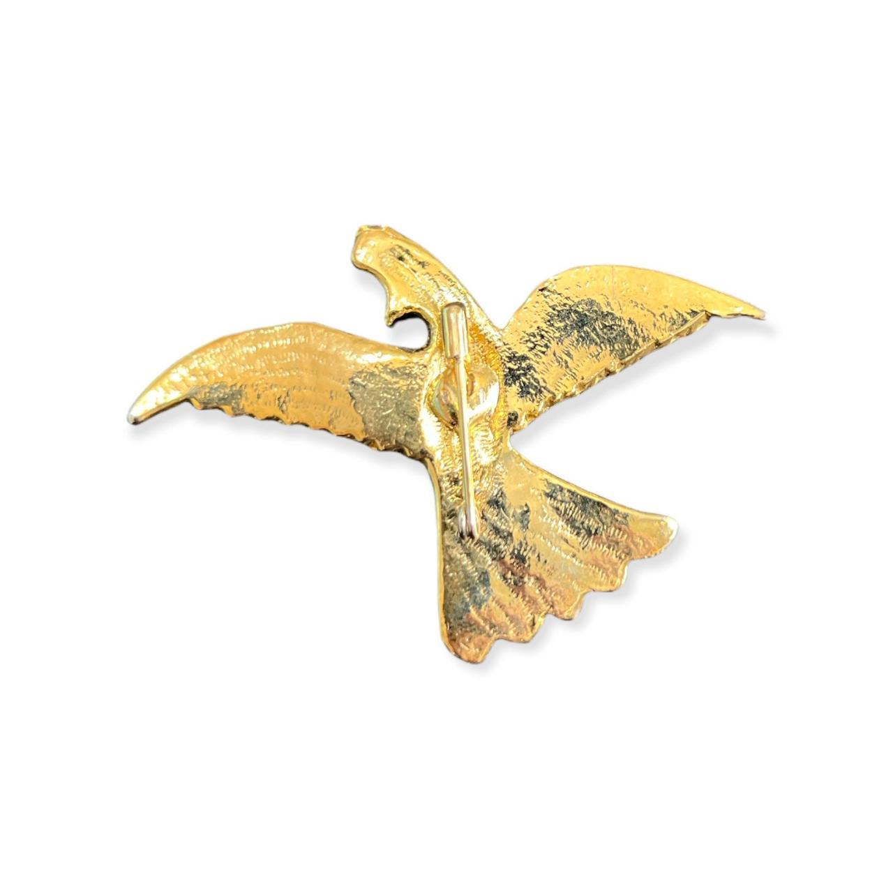 Vintage Gold Tone Blue Black Bird Painted Enamel... - Depop