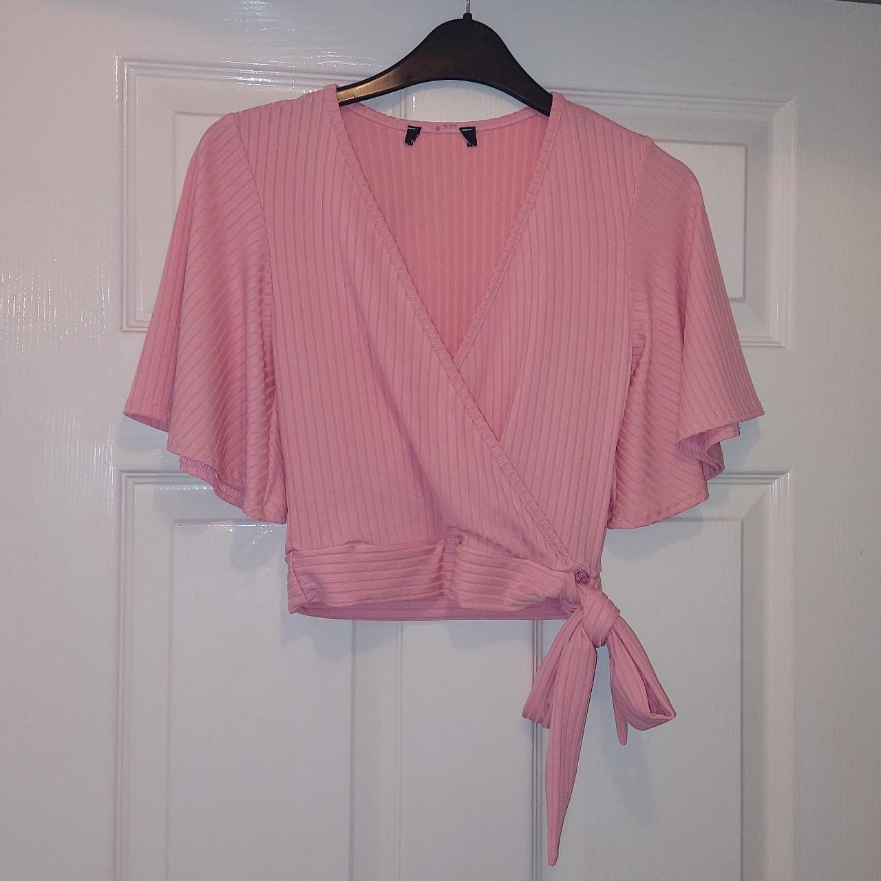 Baby Pink Wrap Floaty Sleeve Top Never worn since... Depop