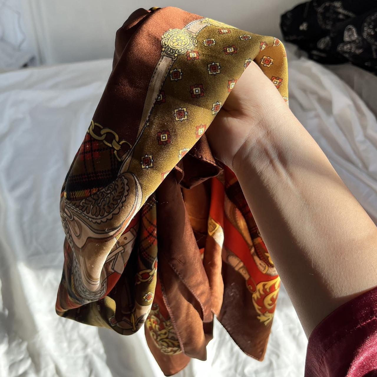 Brown, orange, and yellow silk scarf. This very... Depop