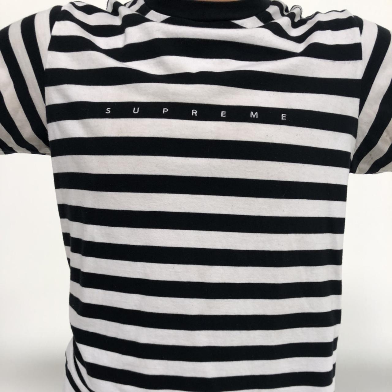 Black and white striped supreme shirt deals