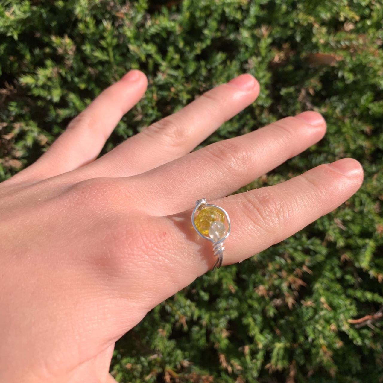 yellow and clear stone ring (size 7) DM FOR MORE... Depop