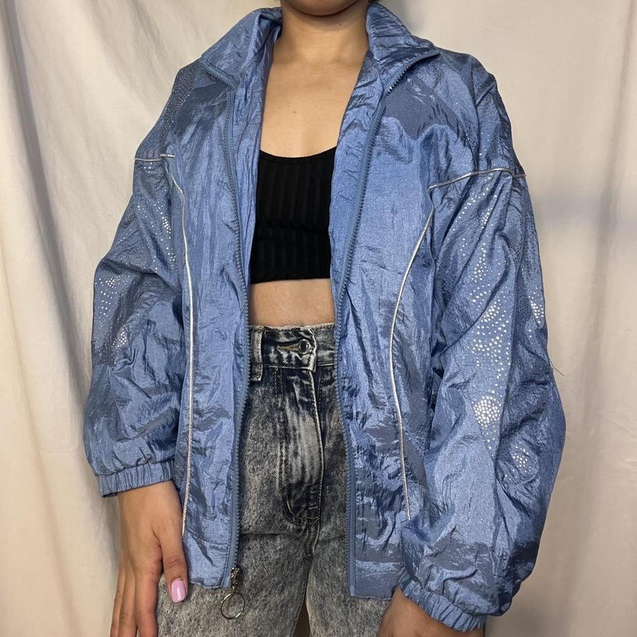 Vintage Y2K periwinkle and silver Afi sports bomber... - Depop