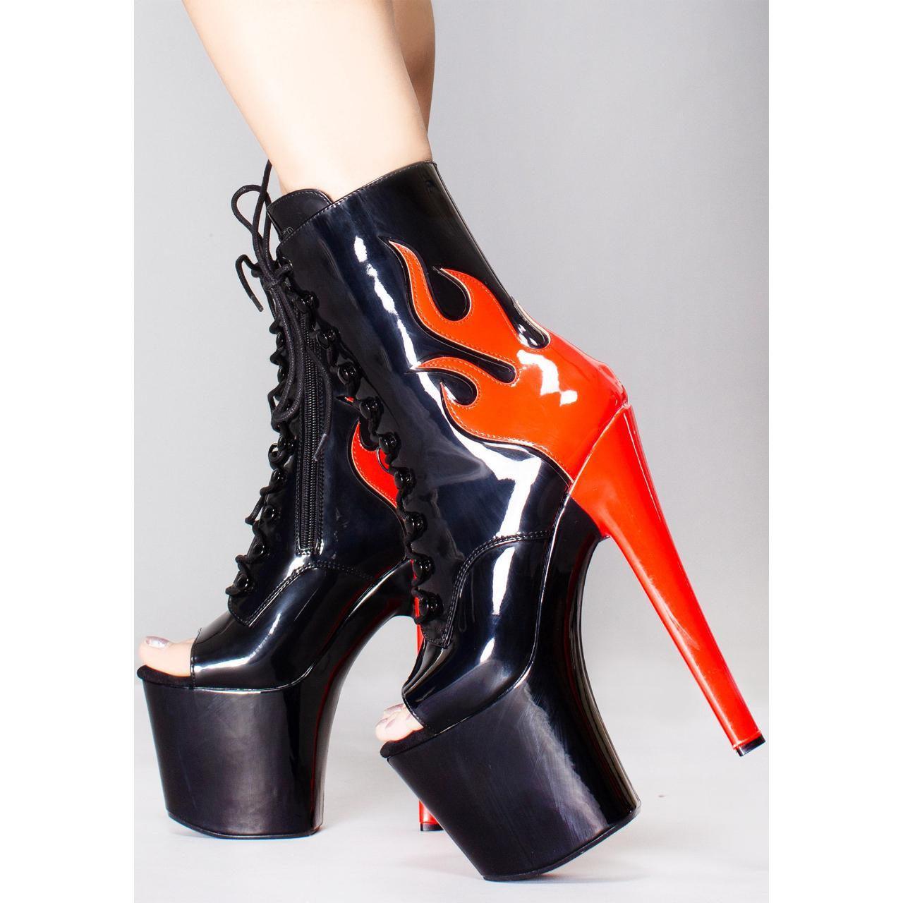 YRU X Hustler Ruby Flame Platform Boots - Black... - Depop