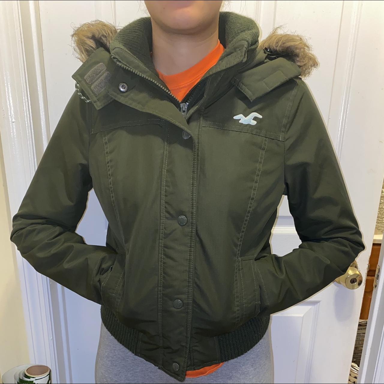 Womens hollister all-weather jacket in olive - Depop