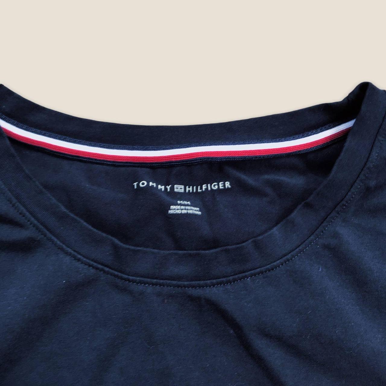 Tommy Hilfiger Spell Out Navy Blue Short Sleeve Knit... - Depop