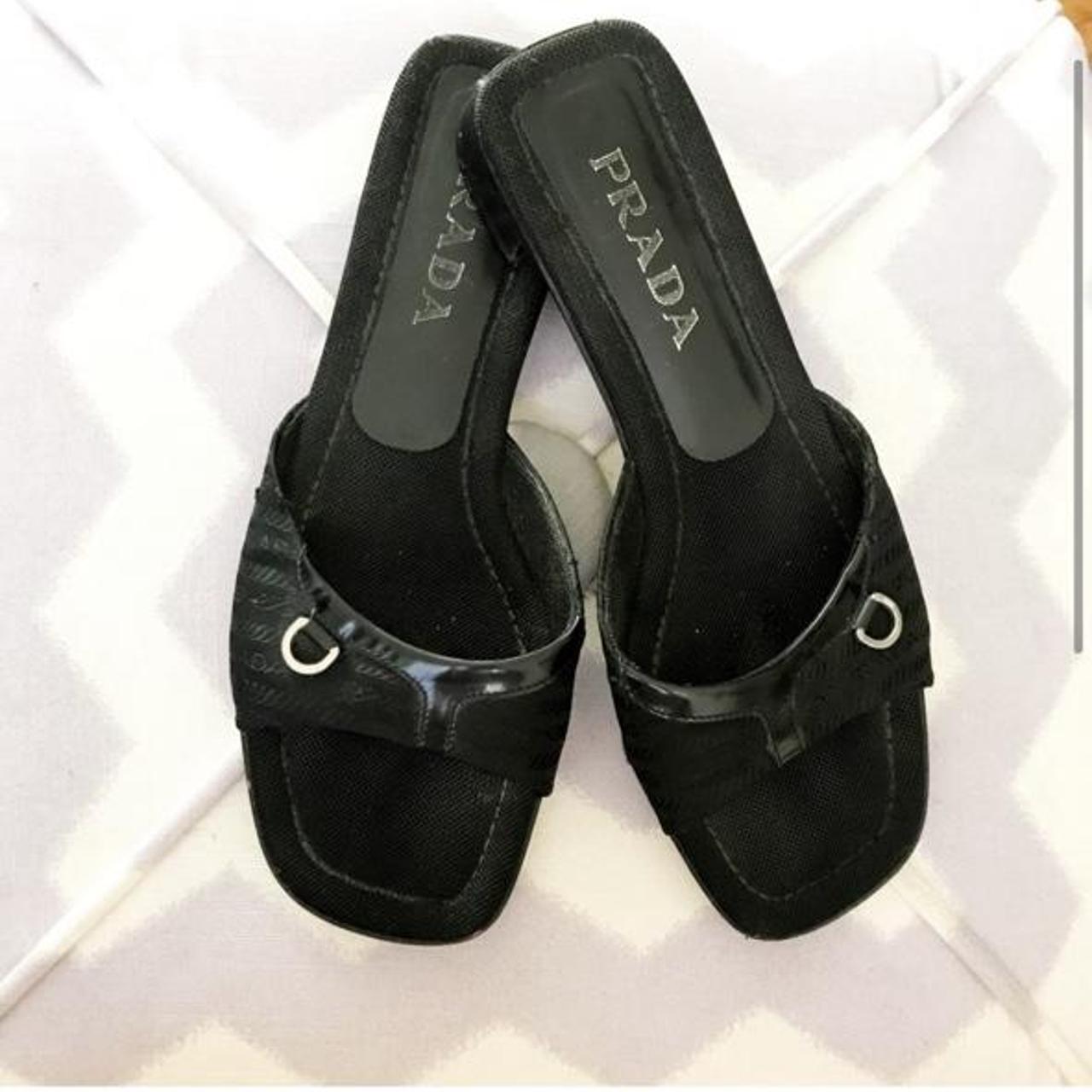 Relist! Prada black sandals featuring Prada logo... - Depop