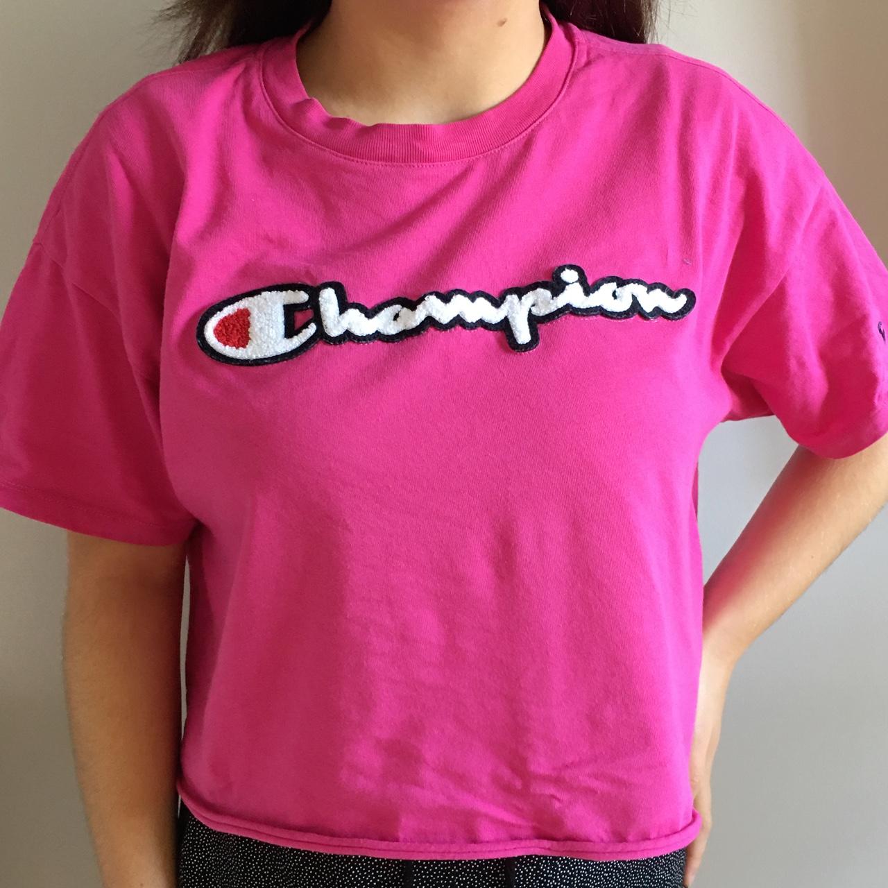 pink champion crop hoodie