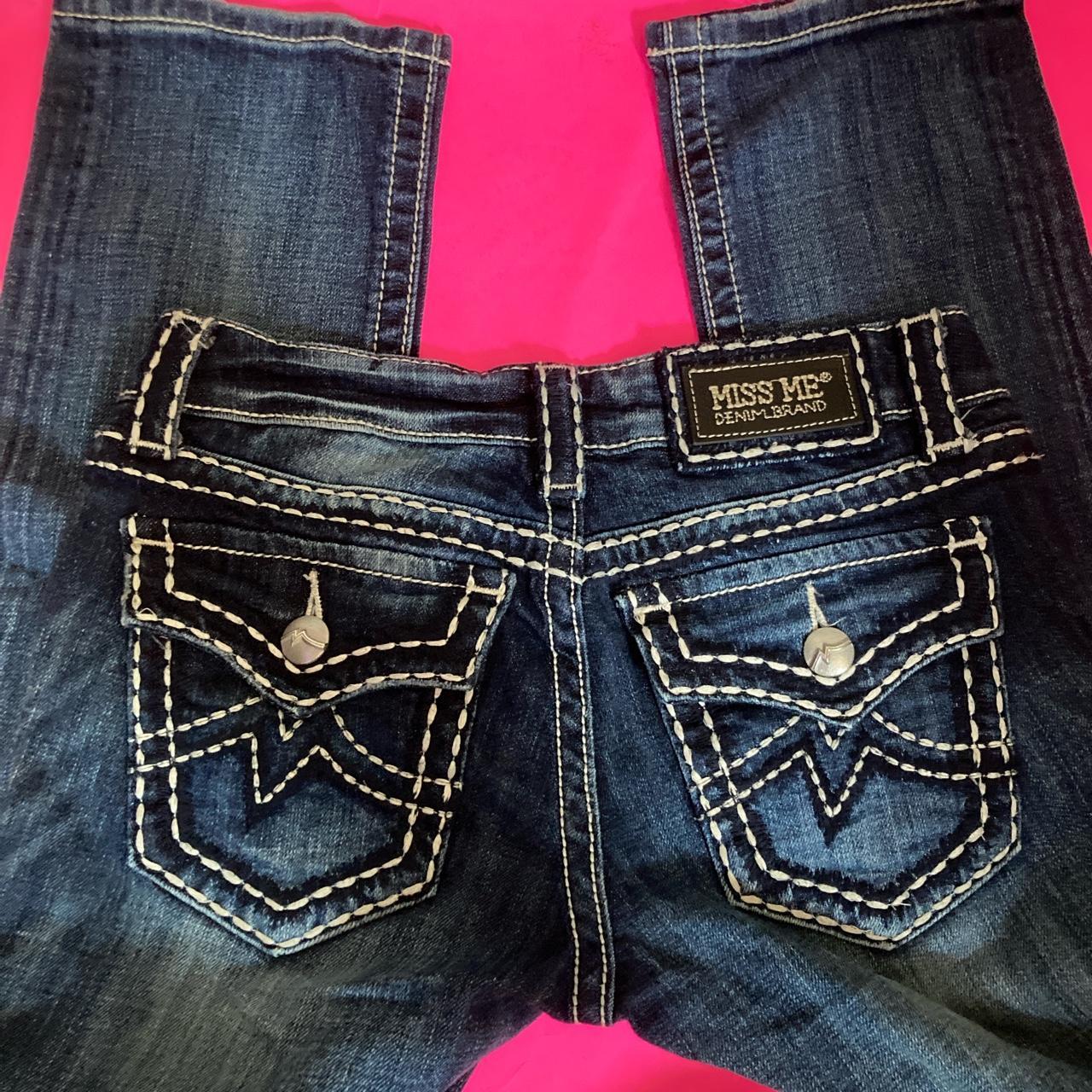 vintage y2k dark wash low rise jeans with thick... - Depop