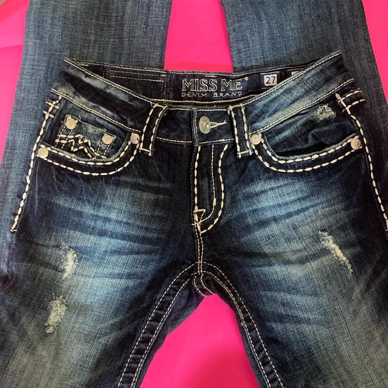 Vintage Y2k Dark Wash Low Rise Jeans With Thick... - Depop